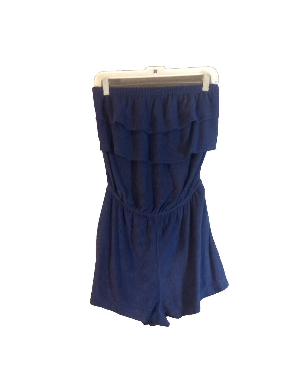 CW Classics Terry Cloth Romper Womens Size Small Blue Strapless Ruffled Vintage